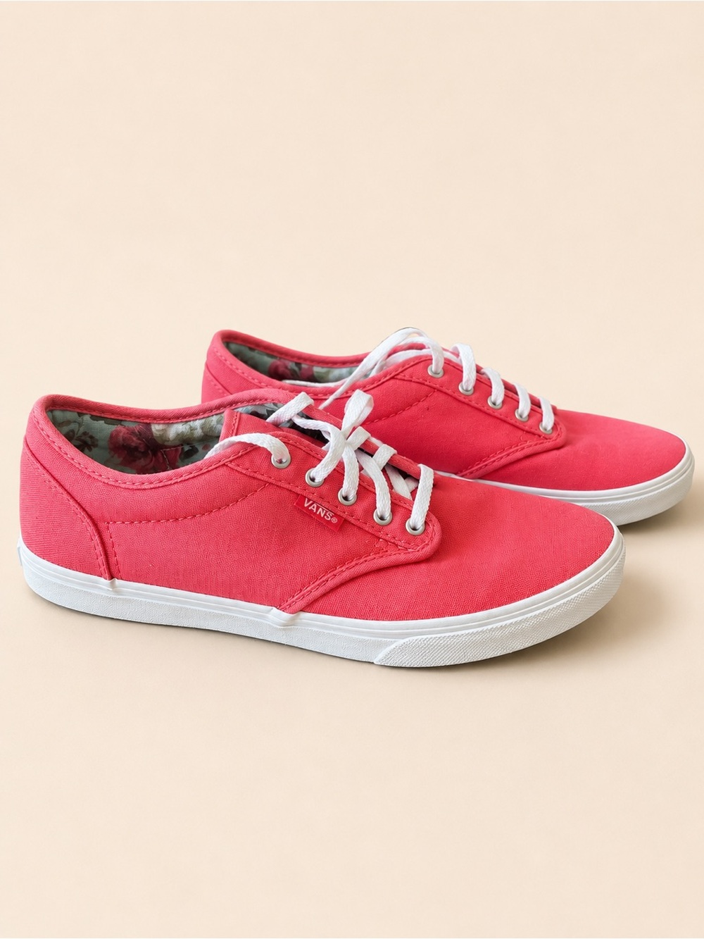 Vans Coral Pink Canvas Low-Top Lace-Up Sneakers